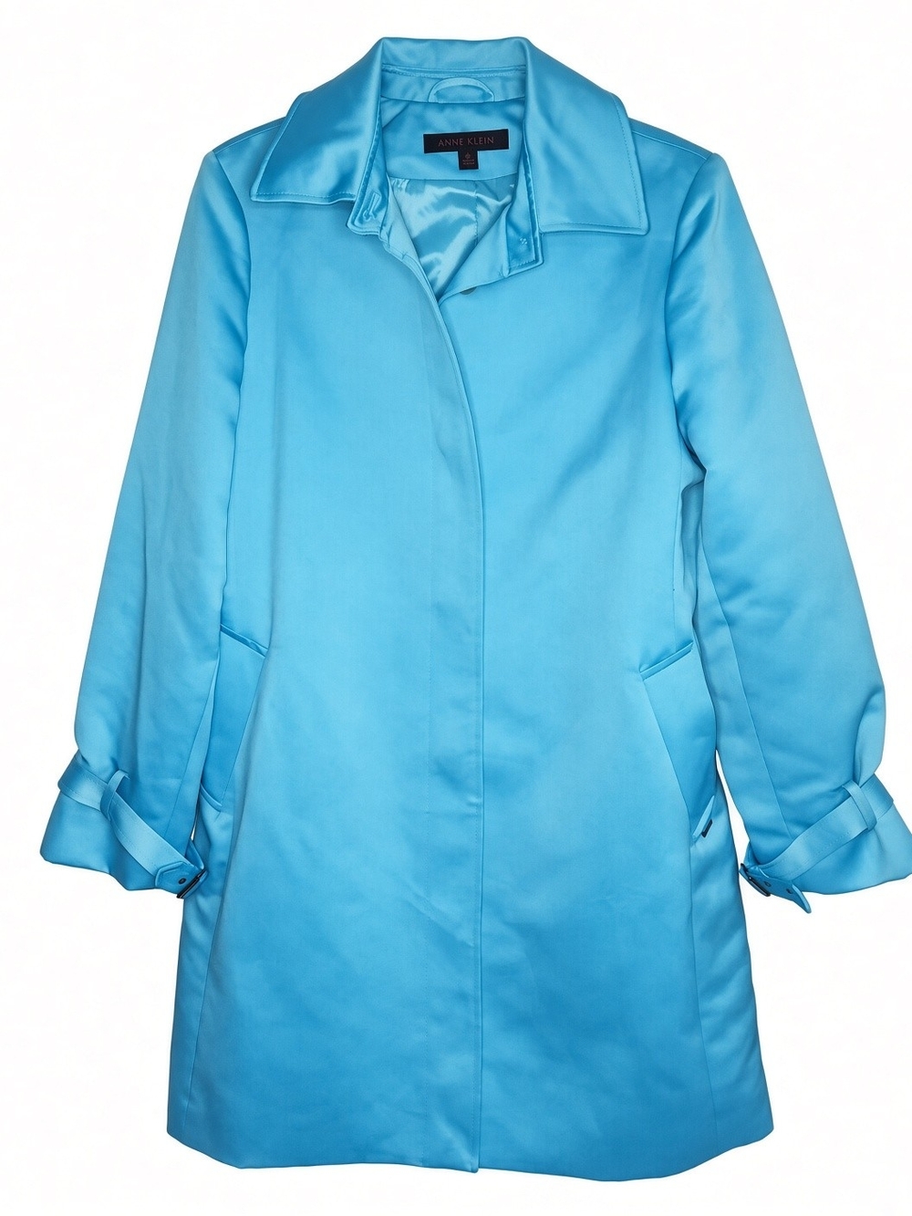 Anne Klein Vintage Turquoise Blue Trench Coat Y2K Classic Size 10